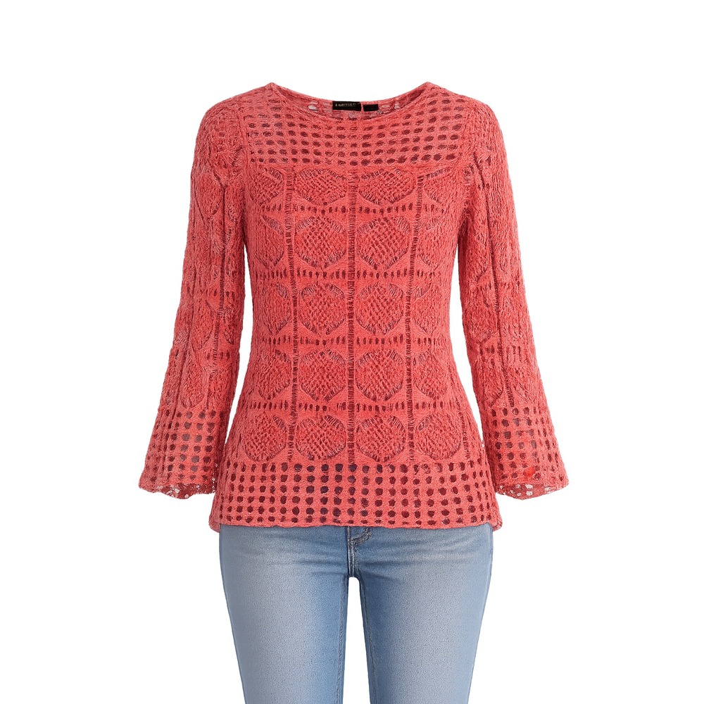 Jeanne Pierre Coral Crochet Open Knit Cotton Top Size M Boho Festival Hippie